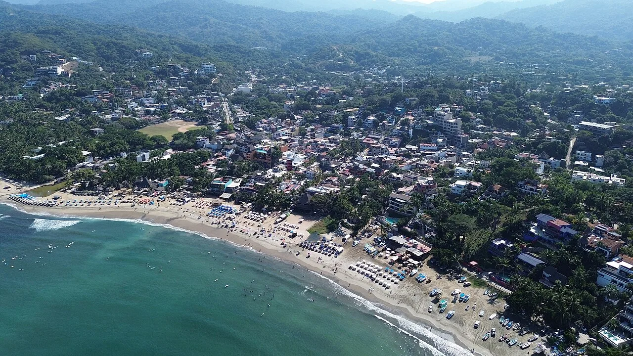 Scenic aerial view of Sayulita's coastline from a drone
